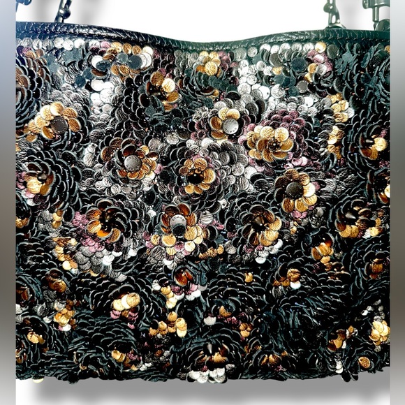 Coach 1941 Rogue 30 LEATHER Bag Satchel Shoulder Tea Rose Appliqué BLK Metallic - Picture 6 of 17